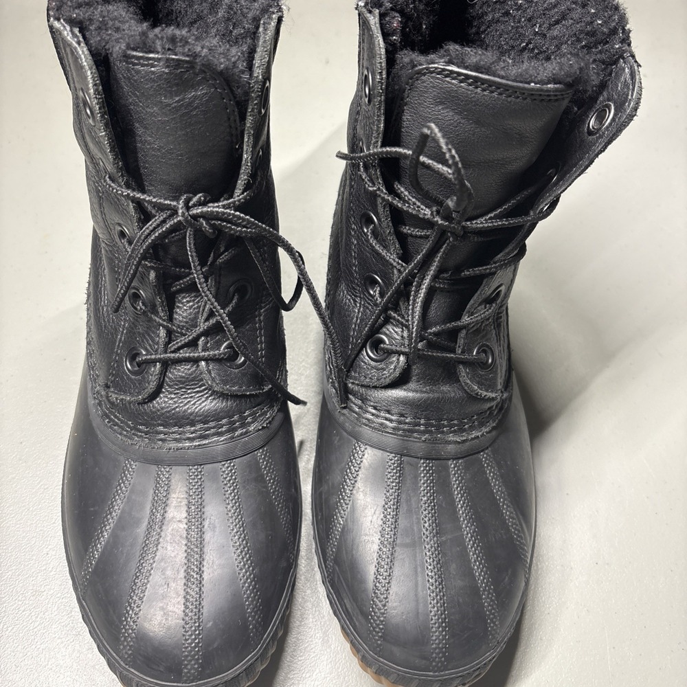 Sorel Cheyanne II Duck Boots Mens 9 Black Leather Waterproof Winter NM3498-010